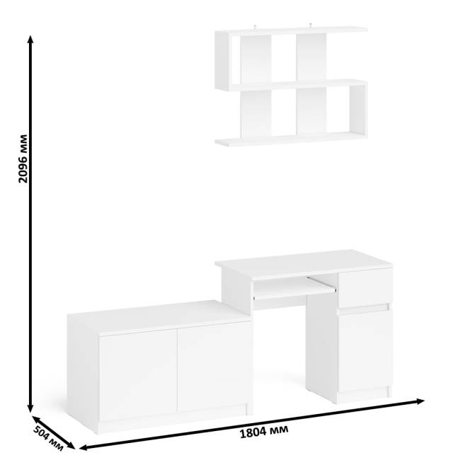 Стол компьютерный однотумбовый Мори МС-1 правый с верхней полкой 900 и тумбой цвет белый