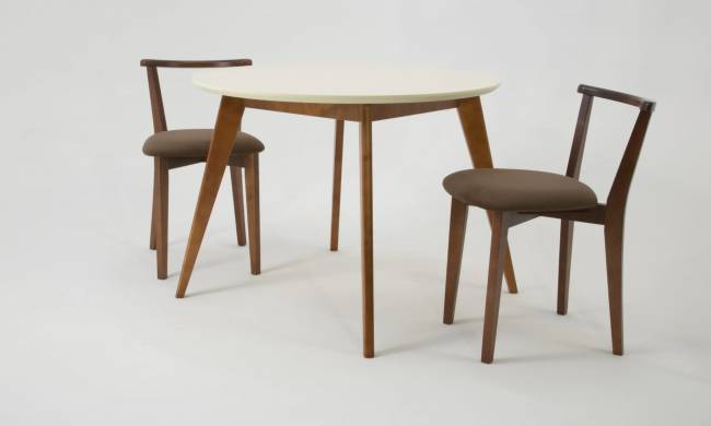 Стол Сканди К 90 орех/слоновая кость со стульями Франк орех велюр коричневый