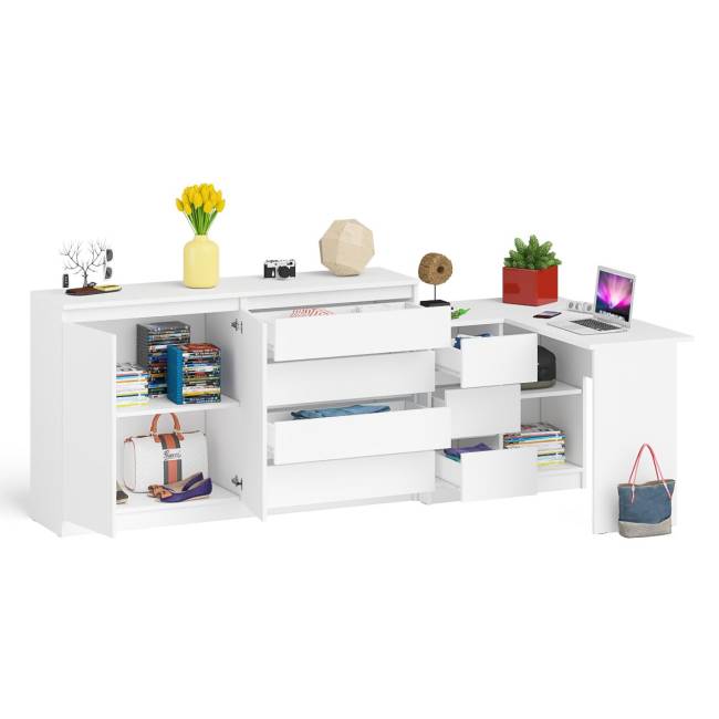 Угловой стол компьютерный левый МС-16 с комодом-тумбой 1600 Мори цвет белый