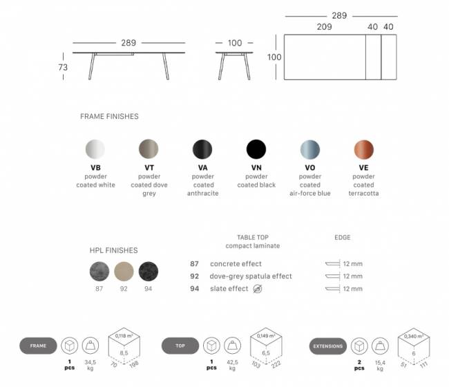 Стол ламинированный раздвижной Squid Extendable антрацит, тортора шпатель 2090-2490-2890х1000х730 мм