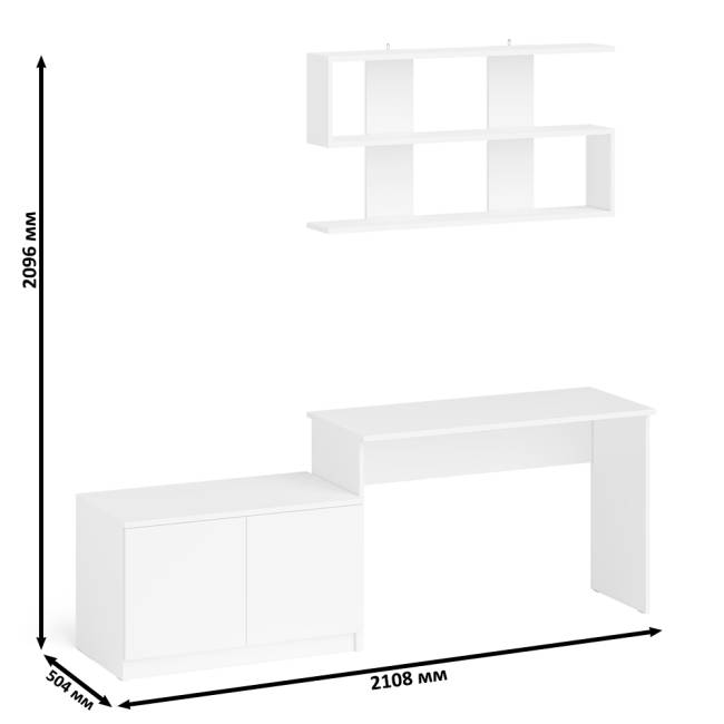 Письменный стол Мори МСП1200 с полкой и тумбой две дверки цвет белый