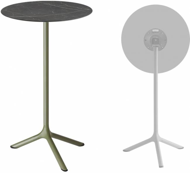 Стол ламинированный барный складной Tripe Folding оливковый, черный мрамор Сахара Ø600х1100 мм