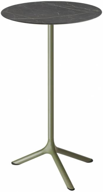 Стол ламинированный барный складной Tripe Folding оливковый, черный мрамор Сахара Ø600х1100 мм