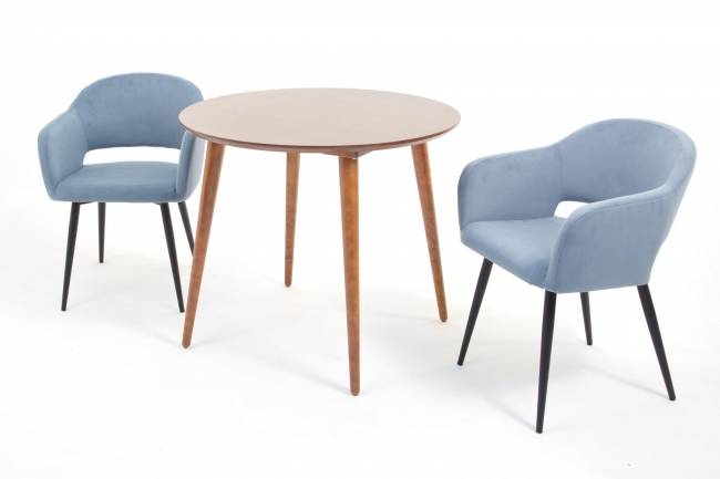 Стол Монте К 90 орех с креслами Пичч велюр синий