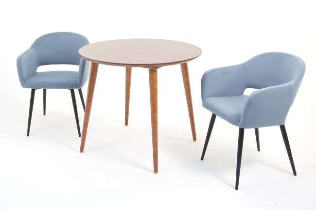 Стол Монте К 90 орех с креслами Пичч велюр синий