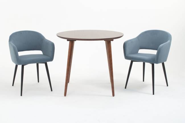Стол Монте К 90 орех с креслами Пичч велюр синий