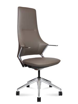 Кресло офисное / Хан / Han / серая кожа /  алюминиевая база