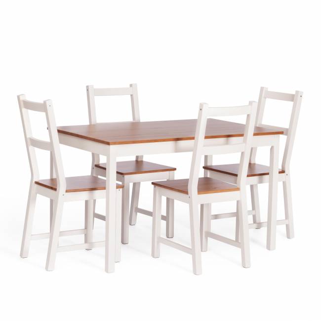 Обеденный комплект Соната (стол + 4 стула) / Sonata dining set массив сосны, стол: 120х75х73см  стул :41х50х95см, антик/белый антик/белый массив сосны
