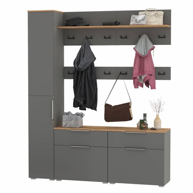 Набор мебели в маленькую прихожую Октава № 34 цвет серый графит/дуб крафт золотой