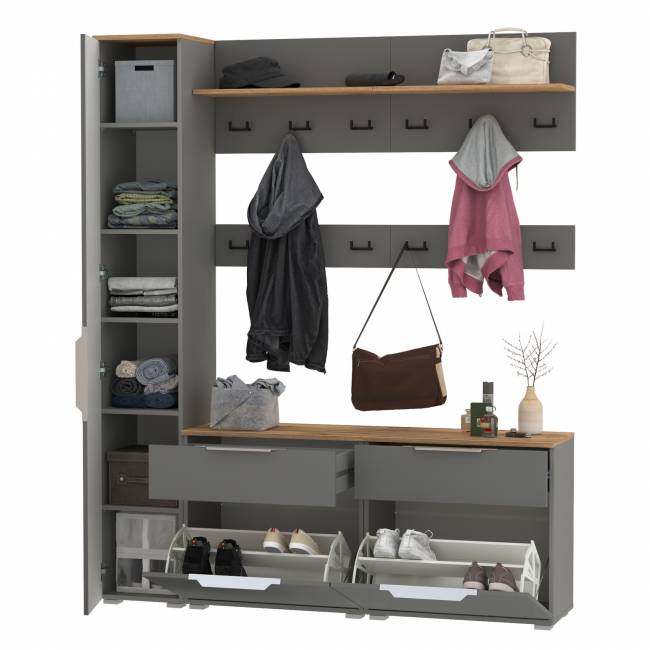 Набор мебели в маленькую прихожую Октава № 34 цвет серый графит/дуб крафт золотой