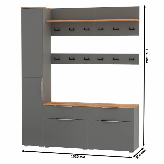 Набор мебели в маленькую прихожую Октава № 34 цвет серый графит/дуб крафт золотой