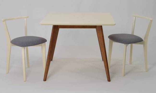 Стол Сканди М 100 орех/слоновая кость со стульями Франк слоновая кость рогожка серый