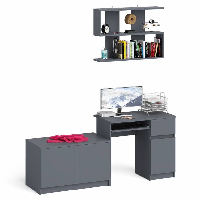 Стол компьютерный однотумбовый Мори МС-1 правый с верхней полкой 900 и тумбой цвет графит