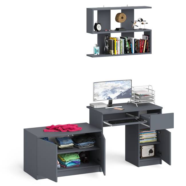 Стол компьютерный однотумбовый Мори МС-1 правый с верхней полкой 900 и тумбой цвет графит