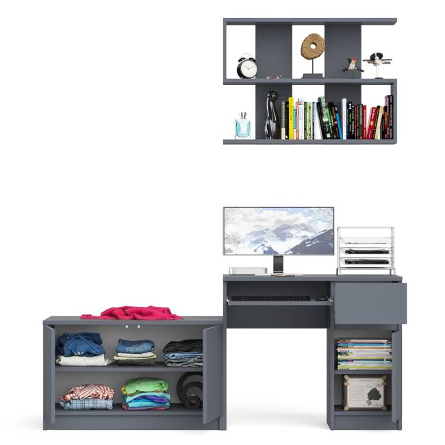 Стол компьютерный однотумбовый Мори МС-1 правый с верхней полкой 900 и тумбой цвет графит