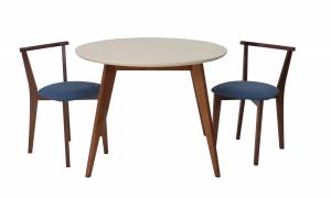 Стол Сканди К 90 орех/слоновая кость со стульями Франк орех рогожка синий