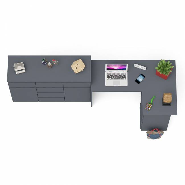 Комод-тумба МК1200.4 с компьютерным угловым столом МС-16 правым Мори цвет графит