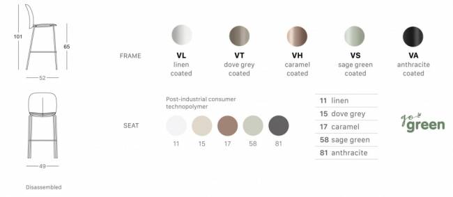 Стул пластиковый полубарный Mentha Go Green антрацит 490х520х1010 мм