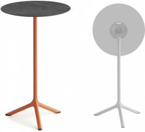 Стол ламинированный барный складной Tripe Folding терракотовый, черный мрамор Сахара Ø600х1100 мм