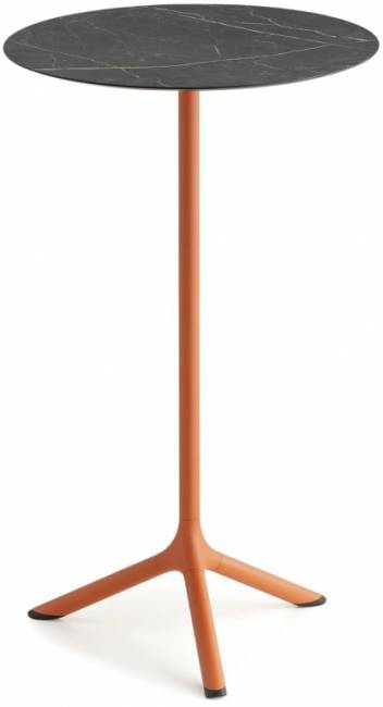 Стол ламинированный барный складной Tripe Folding терракотовый, черный мрамор Сахара Ø600х1100 мм