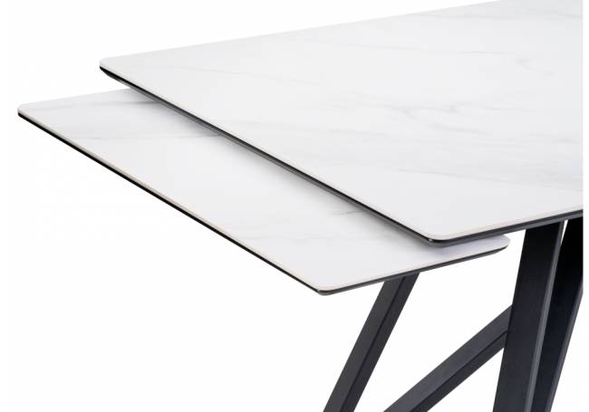 Керамический стол Вилсон 160(220)х89х75 белый мрамор snow white / черный