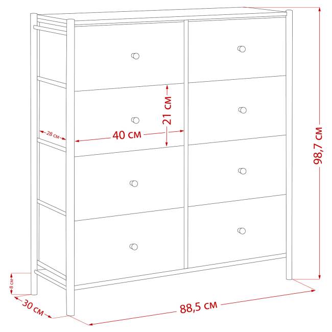 Комод Leset Хайди 8 ящиков Белый Белый Комод Leset Хайди 8 ящиков Белый Белый