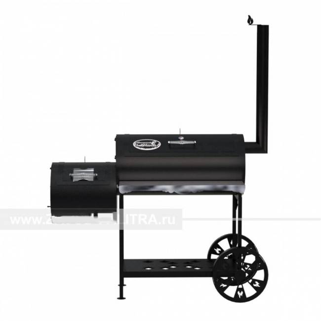 Гриль-Смокер XL, из стали толщиной 3 мм, с топкой слева, в термостойкой покраске