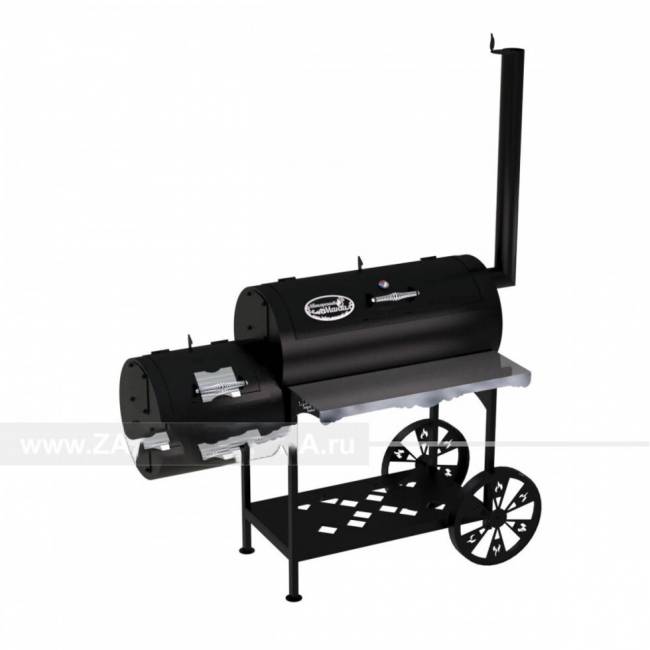 Гриль-Смокер XL, из стали толщиной 3 мм, с топкой слева, в термостойкой покраске