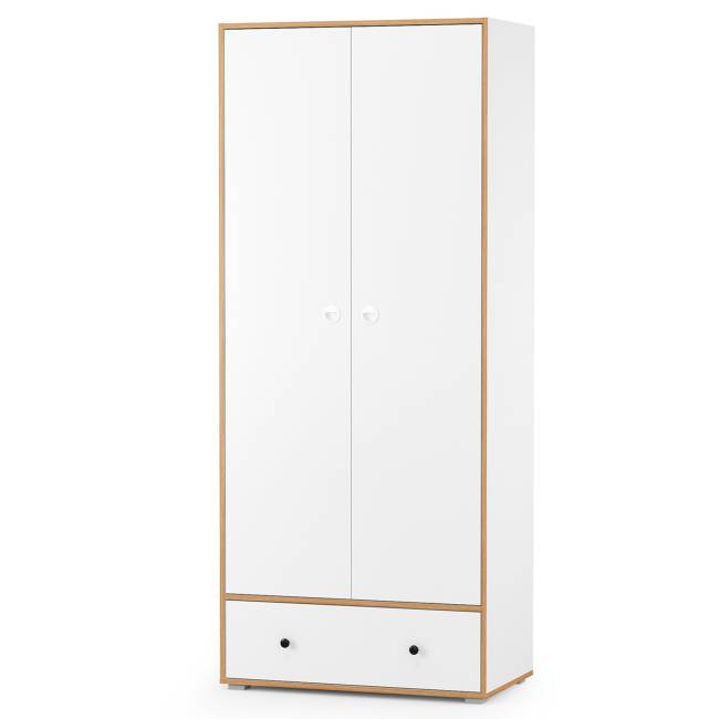 Детская кровать с ящиками и уголок школьника Вуди № 36 цвет белый премиум/дуб крафт золотой/саванна латте