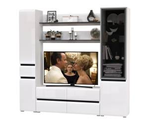 Модульная стенка для гостиной Сидней № 72 цвет белый/чёрный/МДФ белый глянец