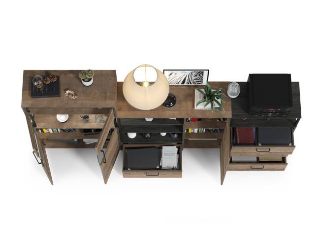 Трувор комод с ящиком и дверкой с комодом с витриной с подсветкой и комод с тремя ящиками цвет дуб гранж песочный/интра Трувор комод с ящиком и дверкой с комодом с витриной с подсветкой и комод с тремя ящиками цвет дуб гранж песочный/интра