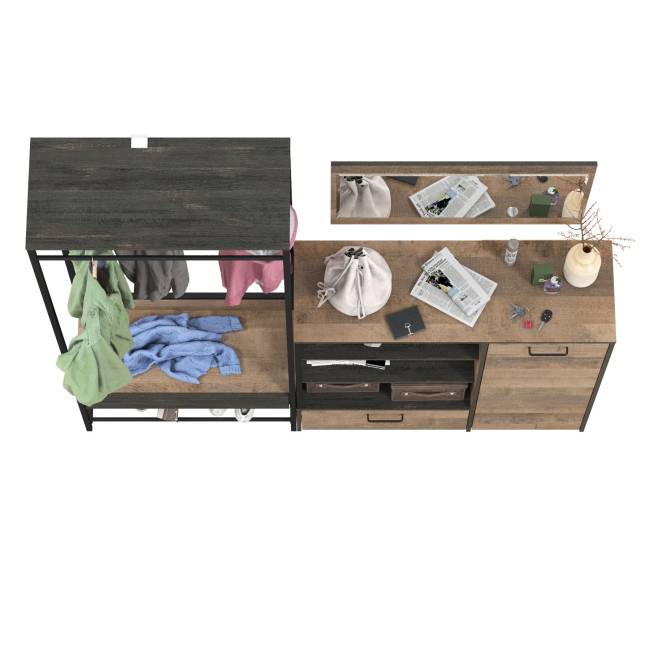 Трувор прихожая с зеркалом и комодом-тумбой с дверкой цвет дуб гранж песочный/интра