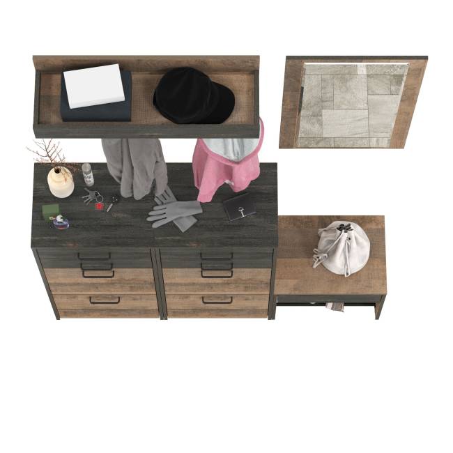 Трувор прихожая с зеркалом и комодом-тумбой с дверкой цвет дуб гранж песочный/интра