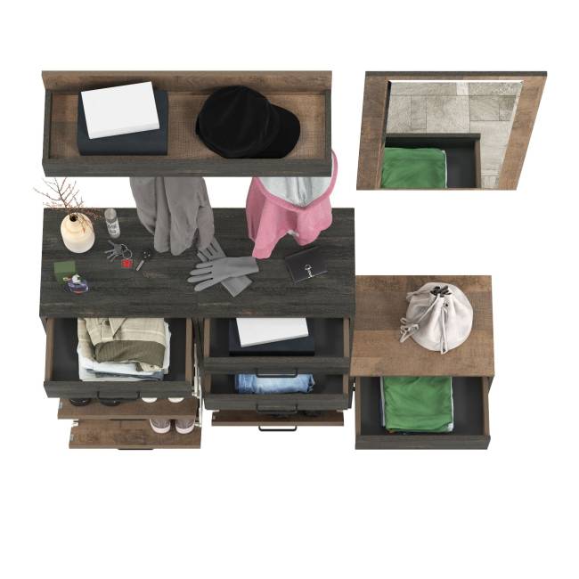 Трувор прихожая с зеркалом и комодом-тумбой с дверкой цвет дуб гранж песочный/интра