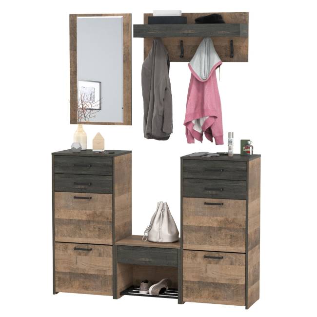 Трувор прихожая с зеркалом и комодом-тумбой с дверкой цвет дуб гранж песочный/интра