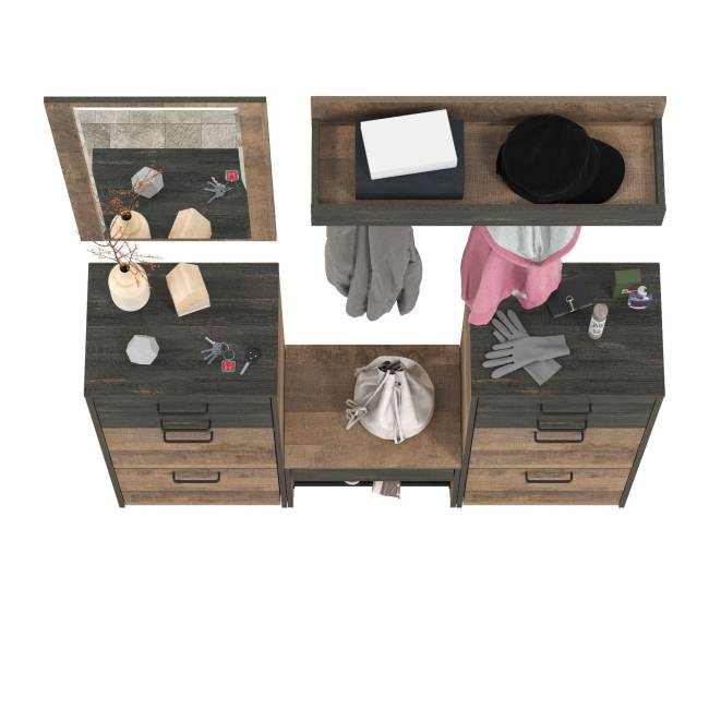 Трувор прихожая с зеркалом и комодом-тумбой с дверкой цвет дуб гранж песочный/интра