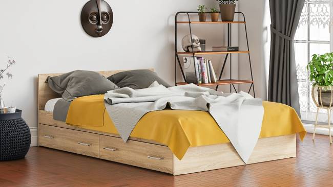 Кровать с ящиками Мори 1400 цвет дуб сонома