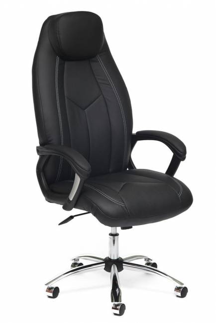 Кресло BOSS (хром) черный/черный перфорированный кож/зам