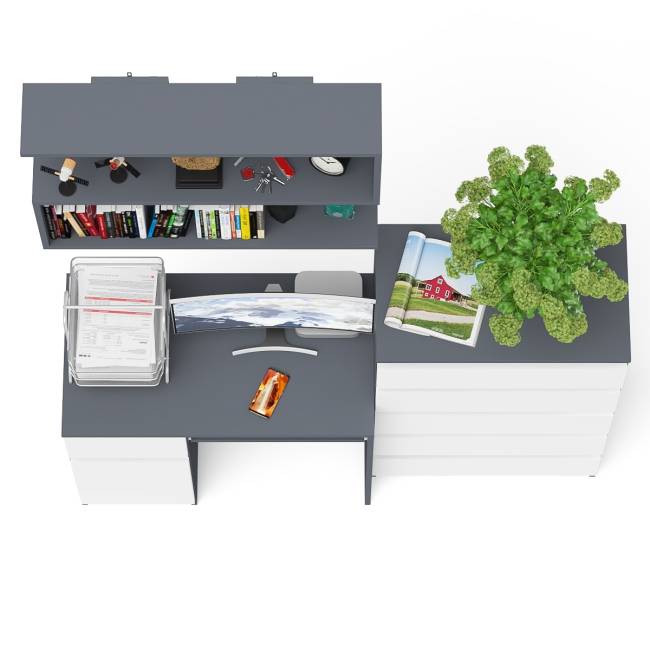 Стол компьютерный Мори с тумбой слева с высоким комодом МК700-5 и полкой 900 цвет графит/белый
