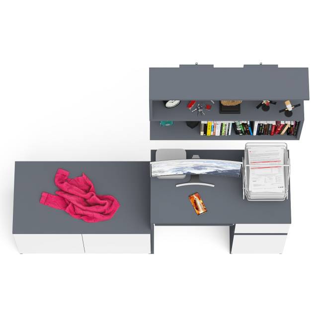 Стол компьютерный однотумбовый Мори МС-1 правый с верхней полкой 900 и тумбой цвет графит/белый