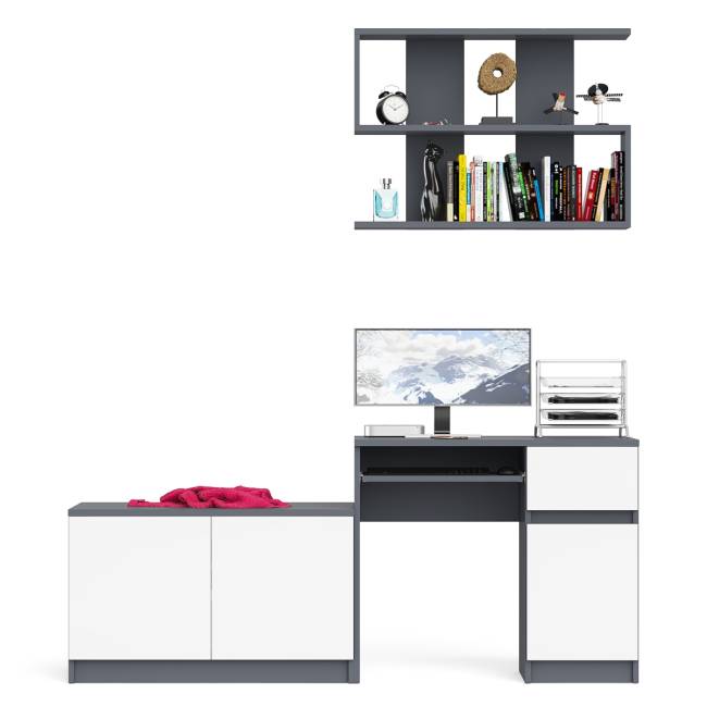 Стол компьютерный однотумбовый Мори МС-1 правый с верхней полкой 900 и тумбой цвет графит/белый