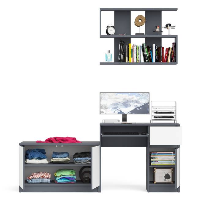 Стол компьютерный однотумбовый Мори МС-1 правый с верхней полкой 900 и тумбой цвет графит/белый