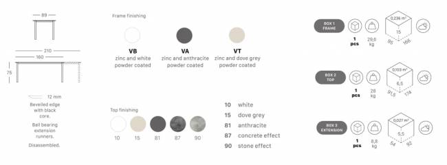 Стол ламинированный раздвижной Pranzo Extendable тортора, антрацит 1600-2100х890х750 мм