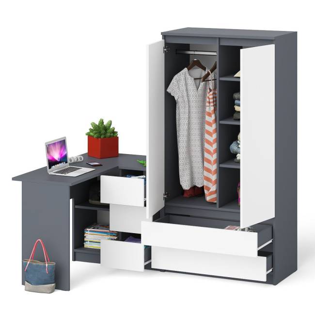 Стол компьютерный угловой правый Мори и шкаф-комод Мори МШ900.1 цвет графит/белый