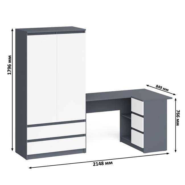 Стол компьютерный угловой правый Мори и шкаф-комод Мори МШ900.1 цвет графит/белый