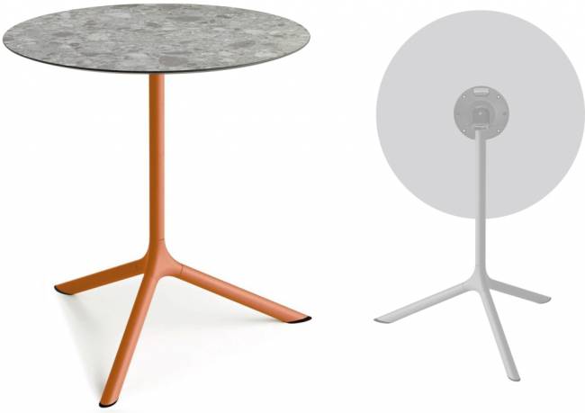 Стол ламинированный обеденный складной Tripe Maxi Folding терракотовый, зернистый Ø800х740 мм