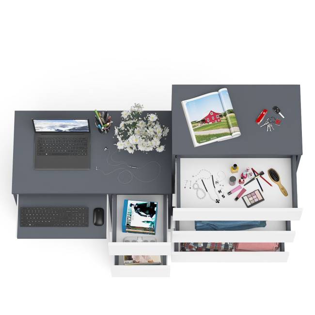 Высокий комод Мори на 700 5 ящиков и компьютерный стол Мори МС-6 тумба справа цвет графит/белый