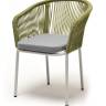"Марсель" стул плетеный из роупа, каркас алюминий светло-серый (RAL7035) шагрень, роуп салатовый меланж круглый, ткань светло-серая