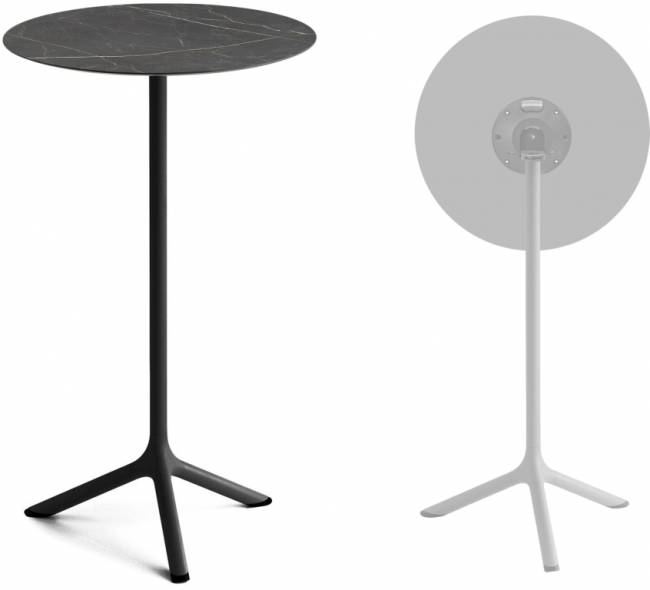 Стол ламинированный барный складной Tripe Folding черный, черный мрамор Сахара Ø600х1100 мм