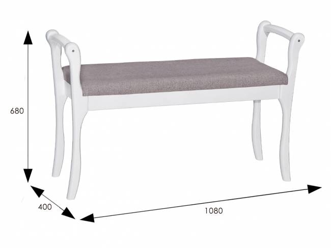 Скамья для прихожей с подлокотниками мягкая, ткань серо-розовый, каркас снег